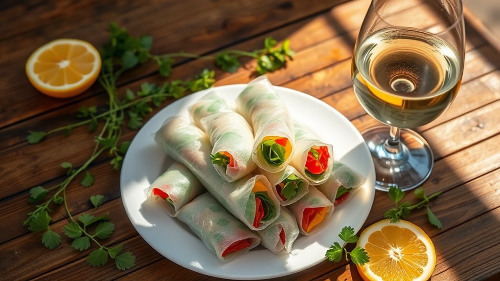 crisp white wines enhance spring rolls