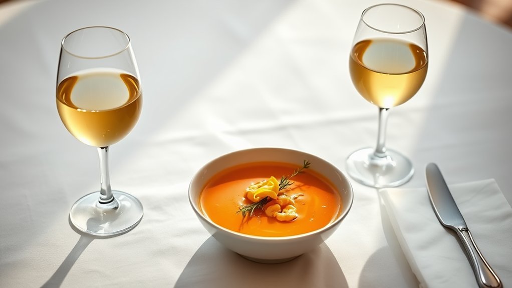 crisp whites enhance lobster bisque