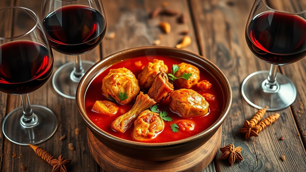 red wine complements curry