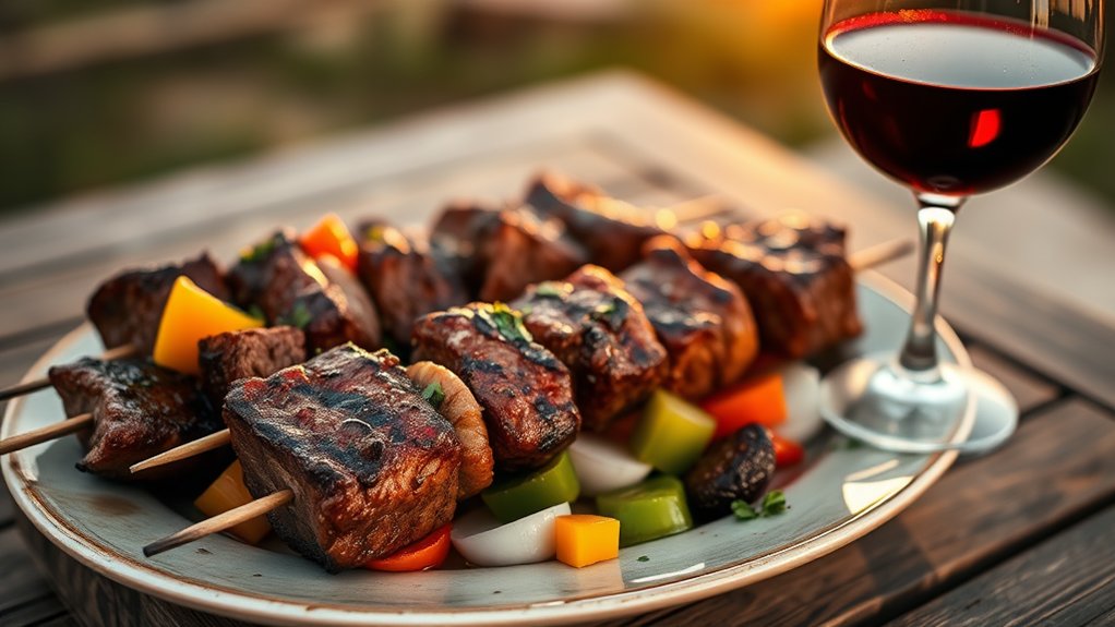 wine enhances beef kebabs