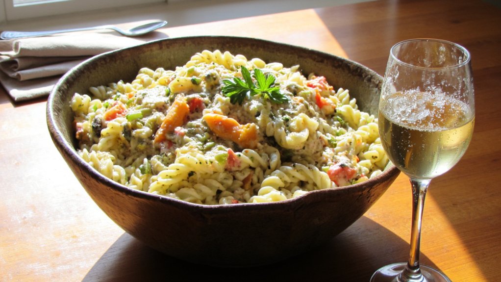 creamy pasta chilled chardonnay
