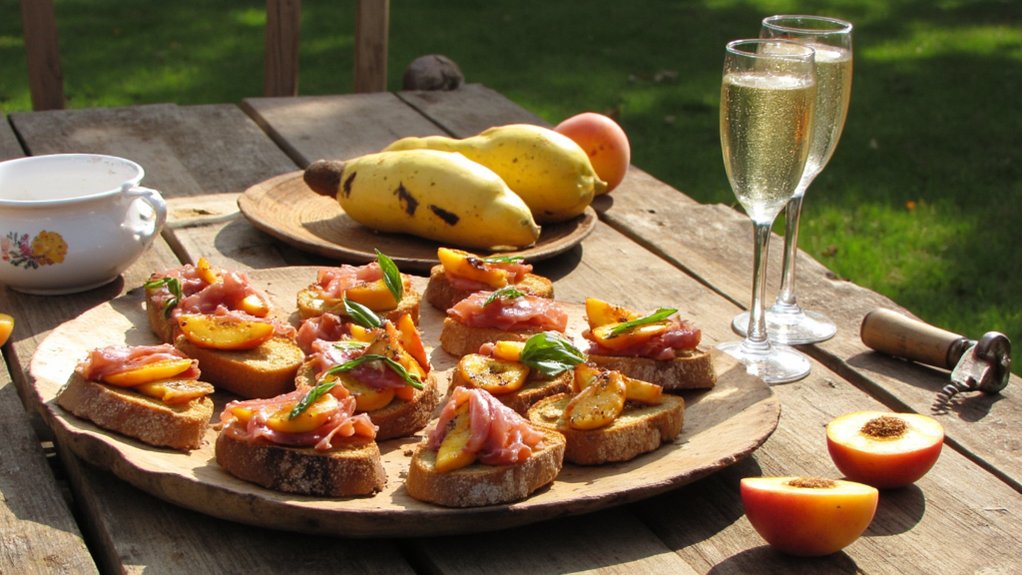 grilled peach prosciutto crostini