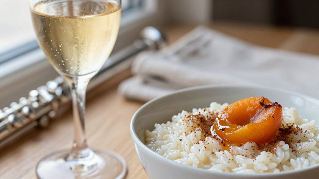 bubbly complements delicate rice puddings