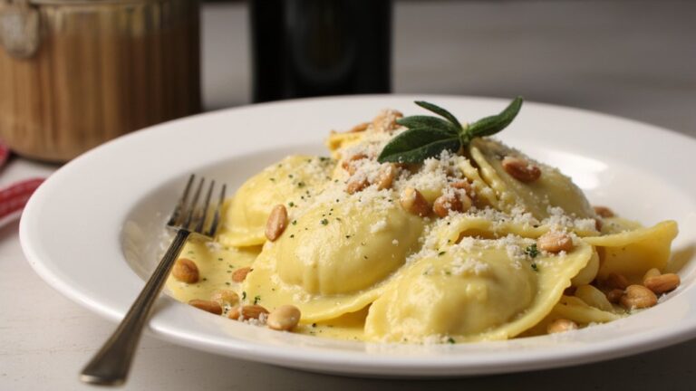 creamy ravioli with wine